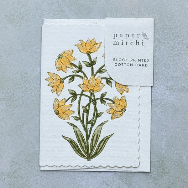 Hand block printed greeting card - Champaca Saffron