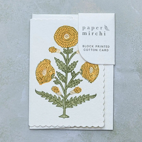 Hand block printed greeting card - Genda Saffron