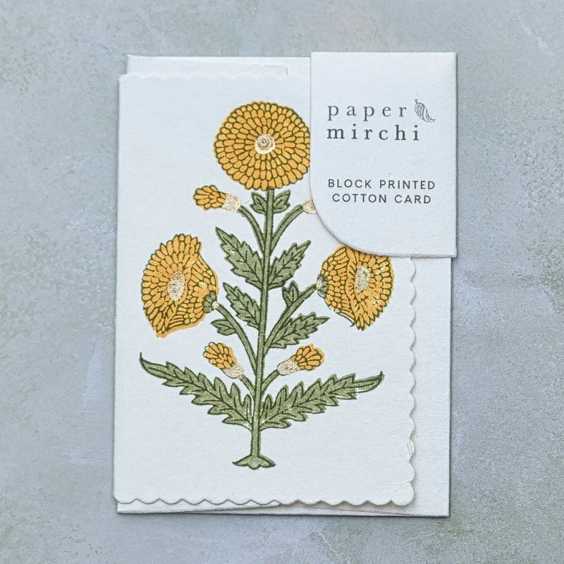 Hand block printed greeting card - Genda Saffron
