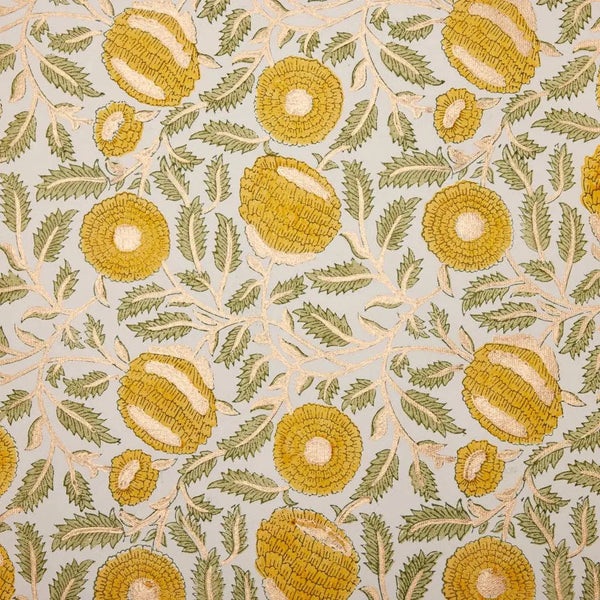 Hand block printed greeting card - Marigold glitz sunshine