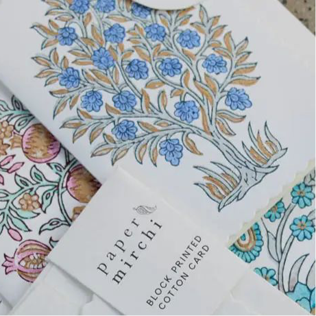 Hand block printed greeting card - GC Mogra Periwinkle