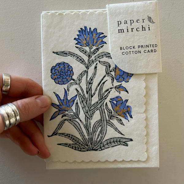 Hand block printed greeting card - Kamal Periwinkle