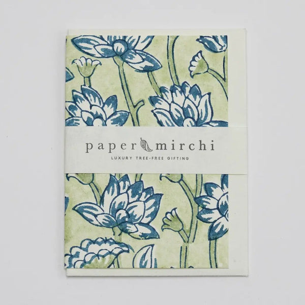 Hand block printed greeting card - Lotus Indigo