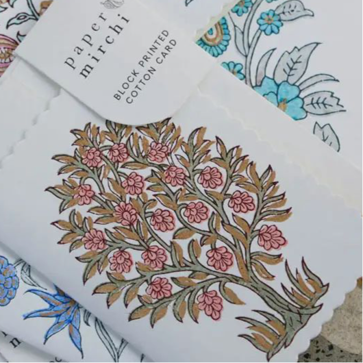 Hand block printed greeting card - GC Mogra Coral