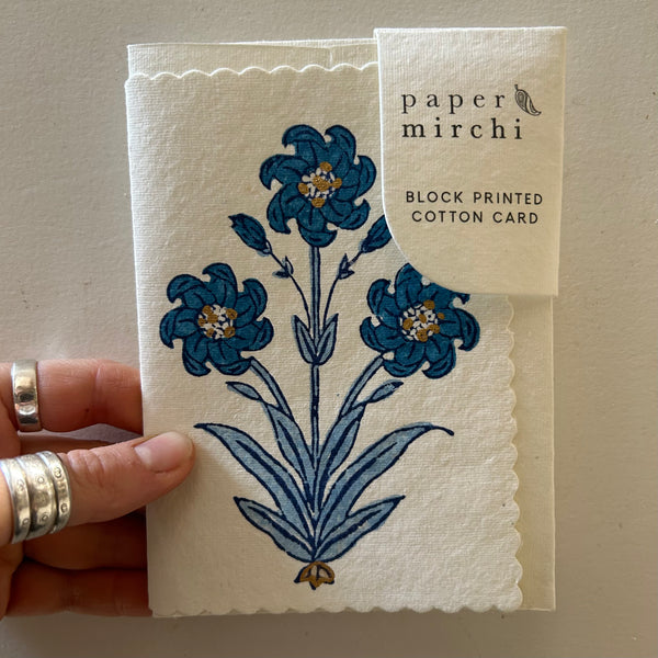Hand block printed greeting card - Nargis Sapphire