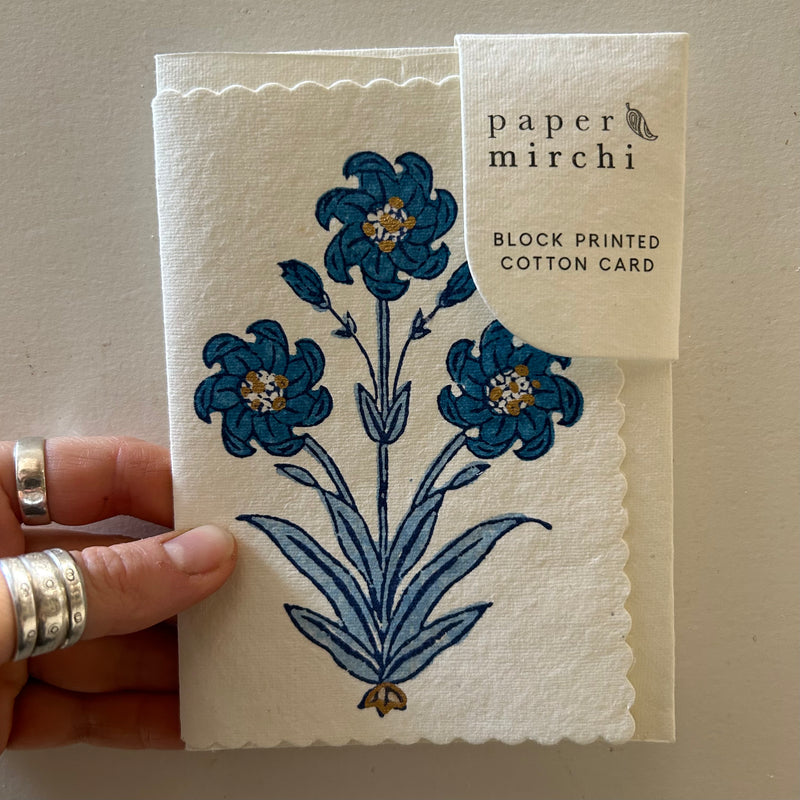 Hand block printed greeting card - Nargis Sapphire