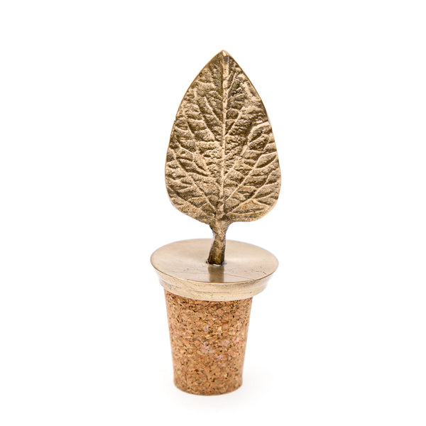 Brass Poplar Leaf Bottle Stopper