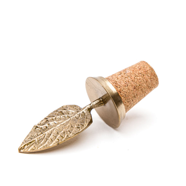 Brass Poplar Leaf Bottle Stopper