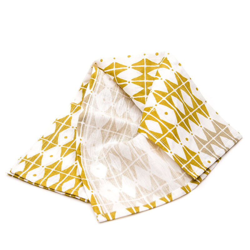 Mustard Block Linen Tea Towel