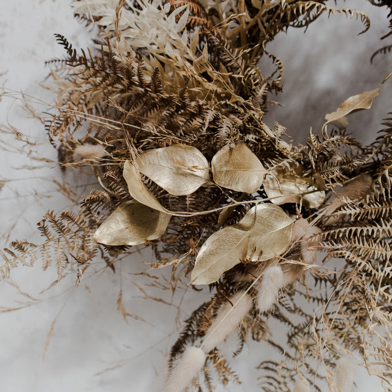 Dried Gold Fern & Foliage Wreath