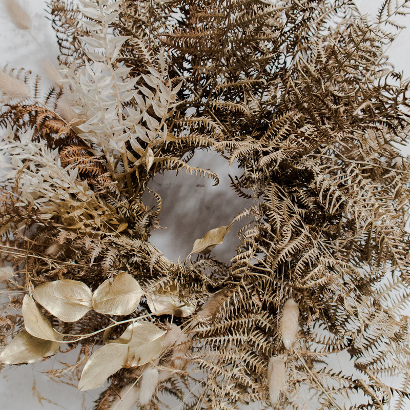 Dried Gold Fern & Foliage Wreath