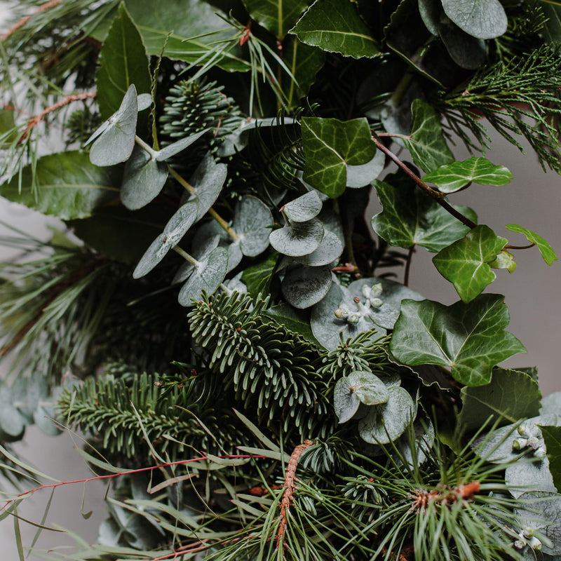 Festive Asymmetrical Greenery Wreath On Willow Base