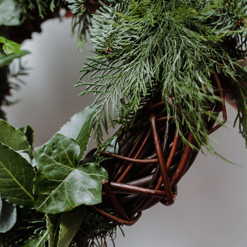 Festive Full Greenery Wreath on Handmade willow base