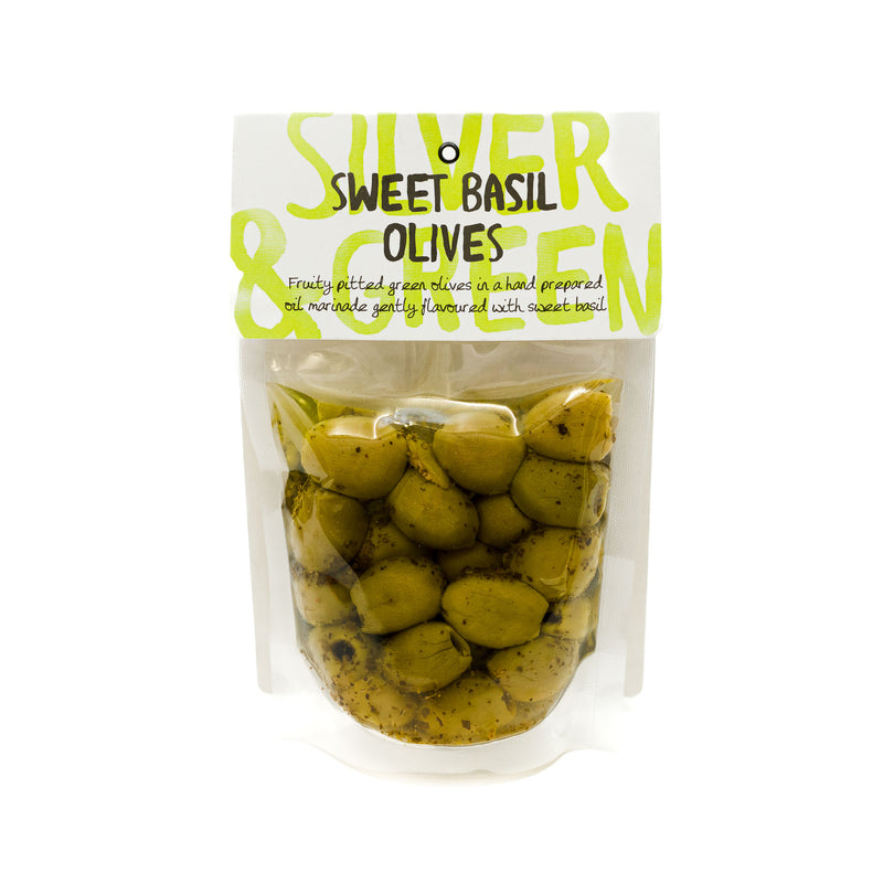 Silver & Green Sweet Basil Olives