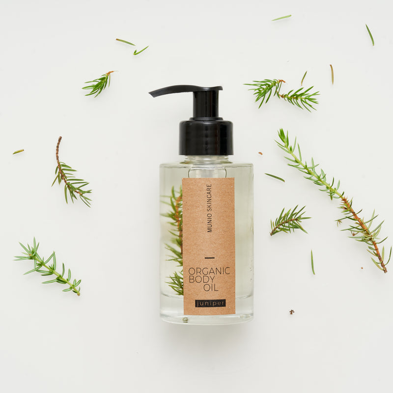 Juniper Organic Body Oil In Glass Pump Bottle