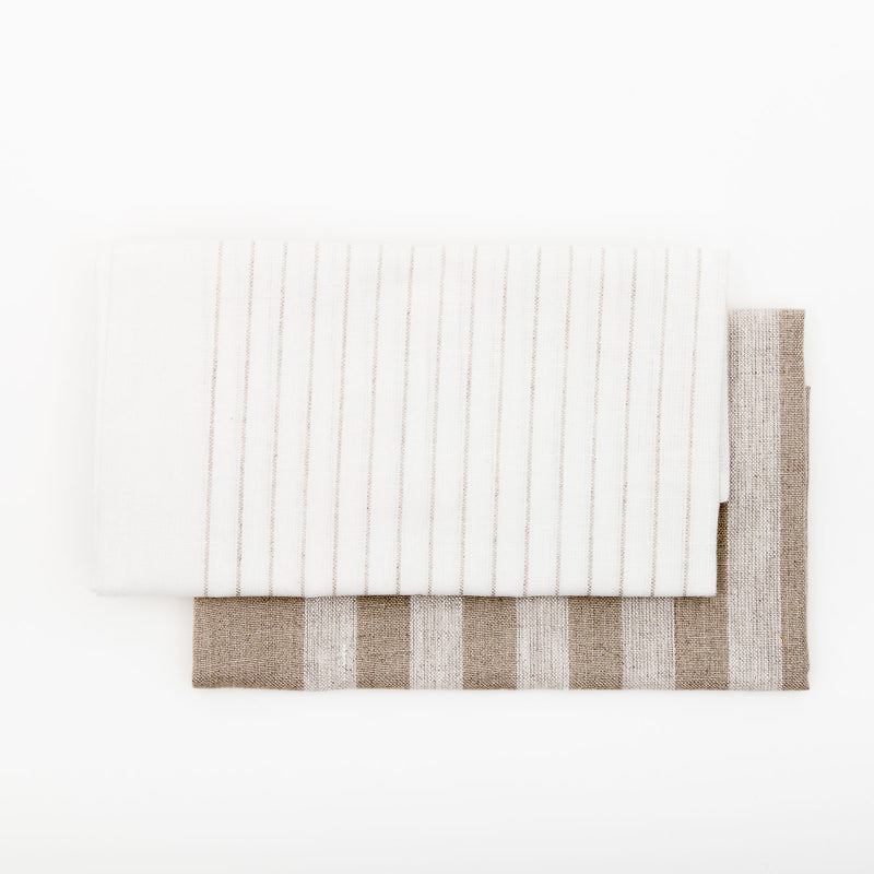 Handwoven Tea Towel - White w/t Oatmeal Stripes
