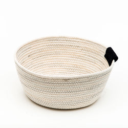 Grey Blue Stitched Cotton Rope Basket With Leather Tab
