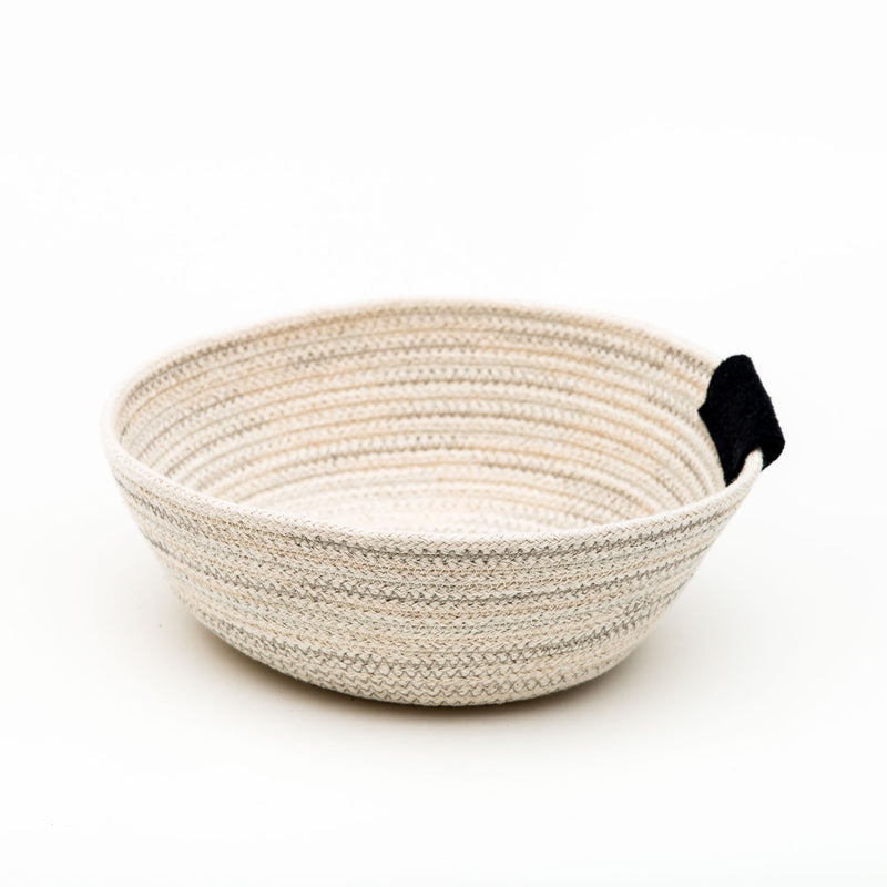 Open Cotton Rope Bowl With Leather Tab