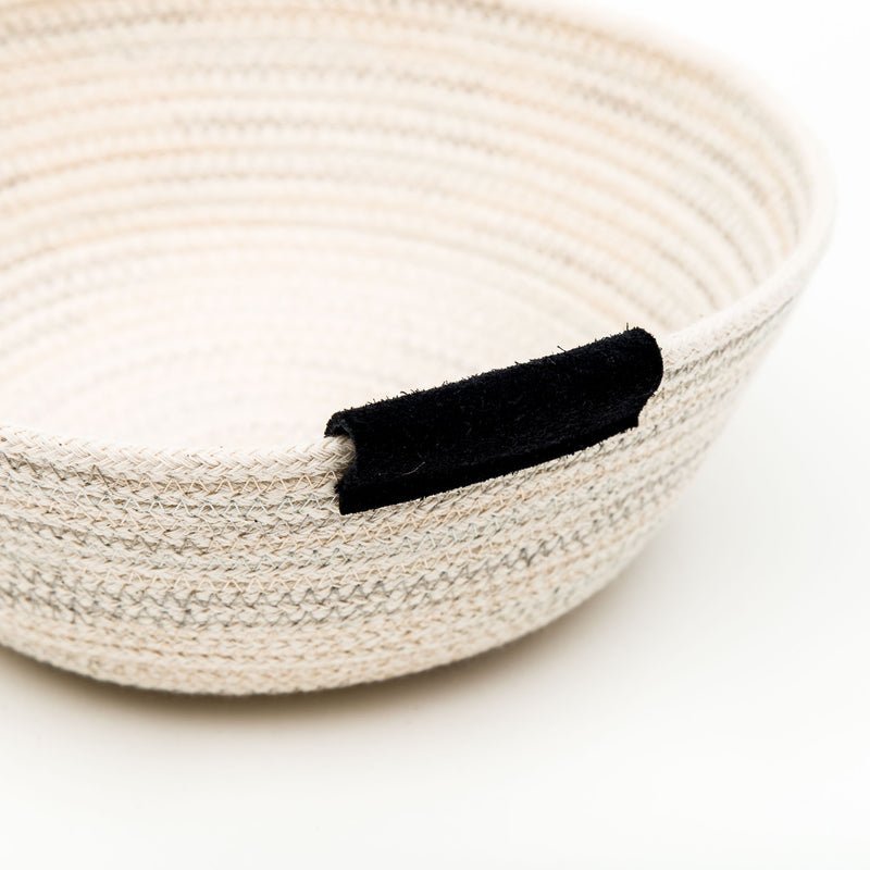 Open Cotton Rope Bowl With Leather Tab