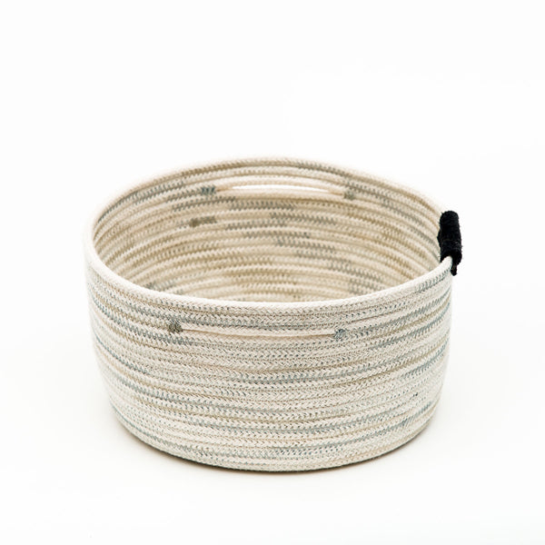 Straight Side Cotton Rope Basket With Leather Tab