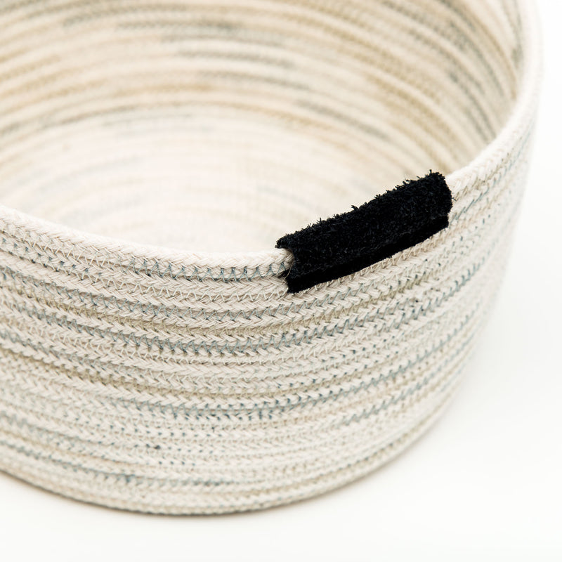 Straight Side Cotton Rope Basket With Leather Tab
