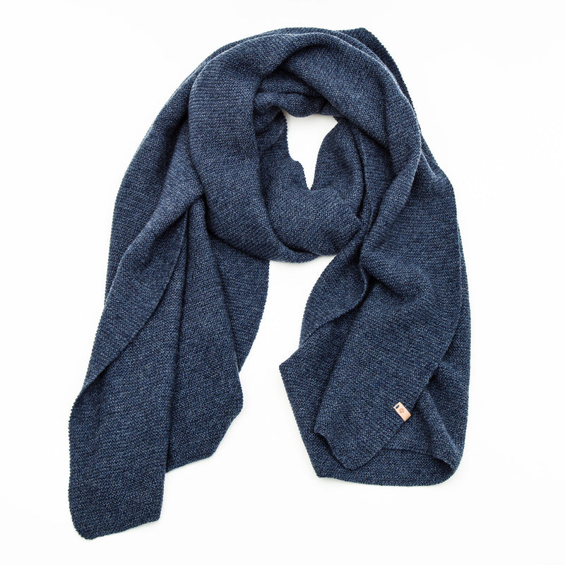 Deep Sea Blue Merino Wool Purl Stitch Scarf