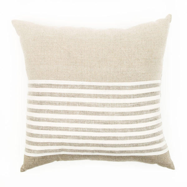 Oat & Beach Stripe Small Natural Linen Cushion