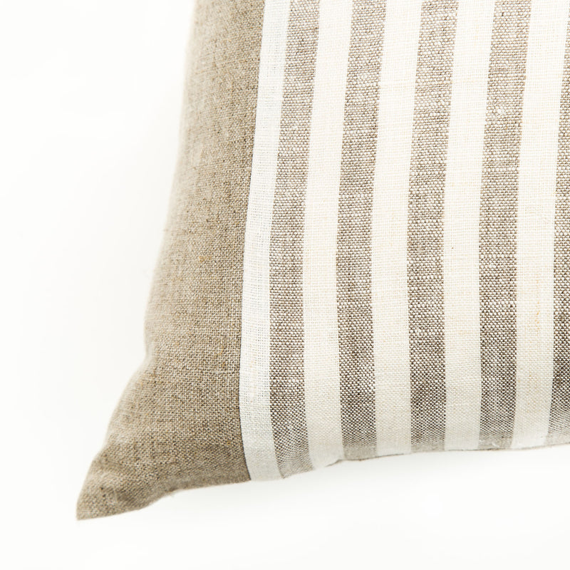 Oat & Beach Stripe Small Natural Linen Cushion