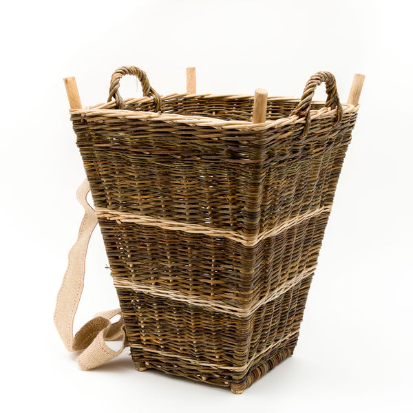 Medium Slim Back Pack Basket In French Green Willow
