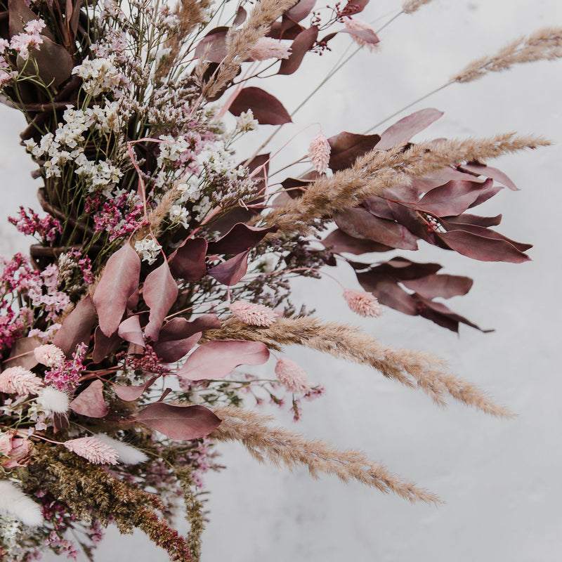 Dark Palomino Wild Grasses & Soft Ruby Dried Floral Wreath