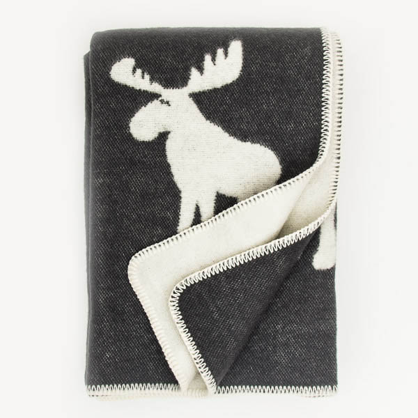 Double Weave Wool Blanket - Moose - Charcoal Grey - 200cm x 130cm