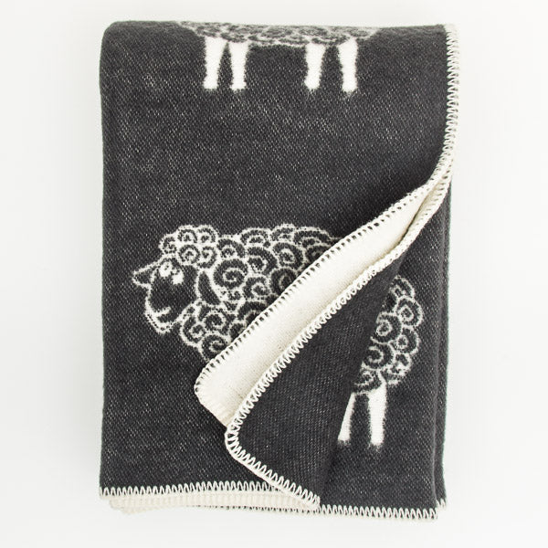 Double Weave Wool Blanket - Sheep - Charcoal Grey - 200cm x 130cm