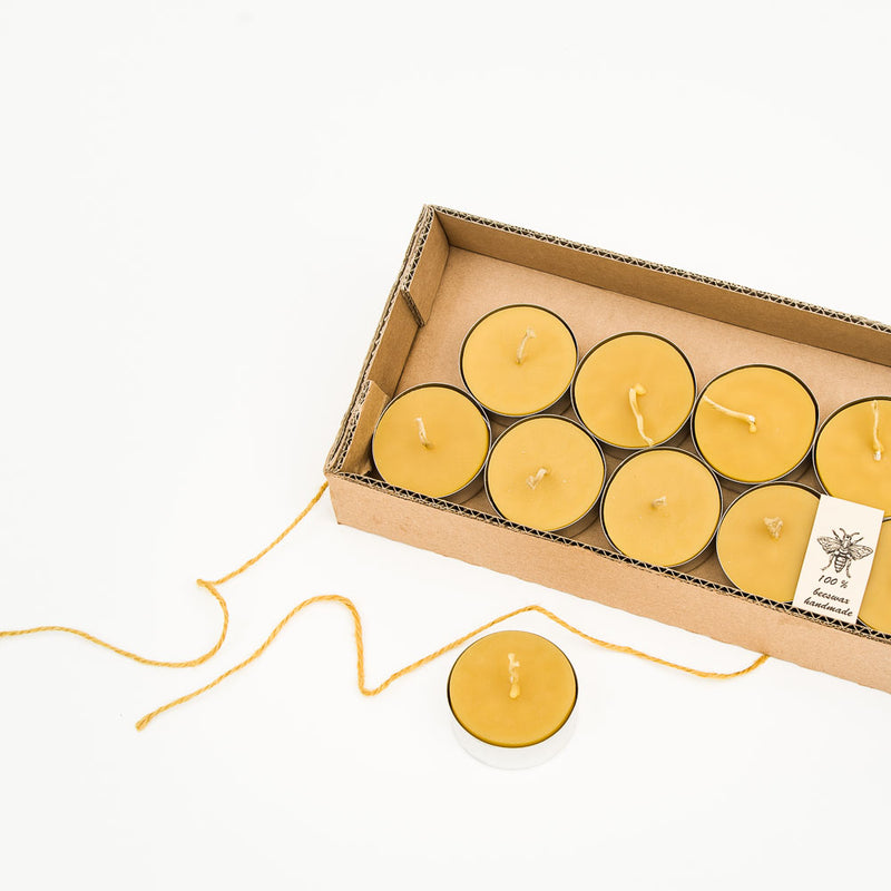 Large Beeswax Tea Candles in a Recycled Card Box