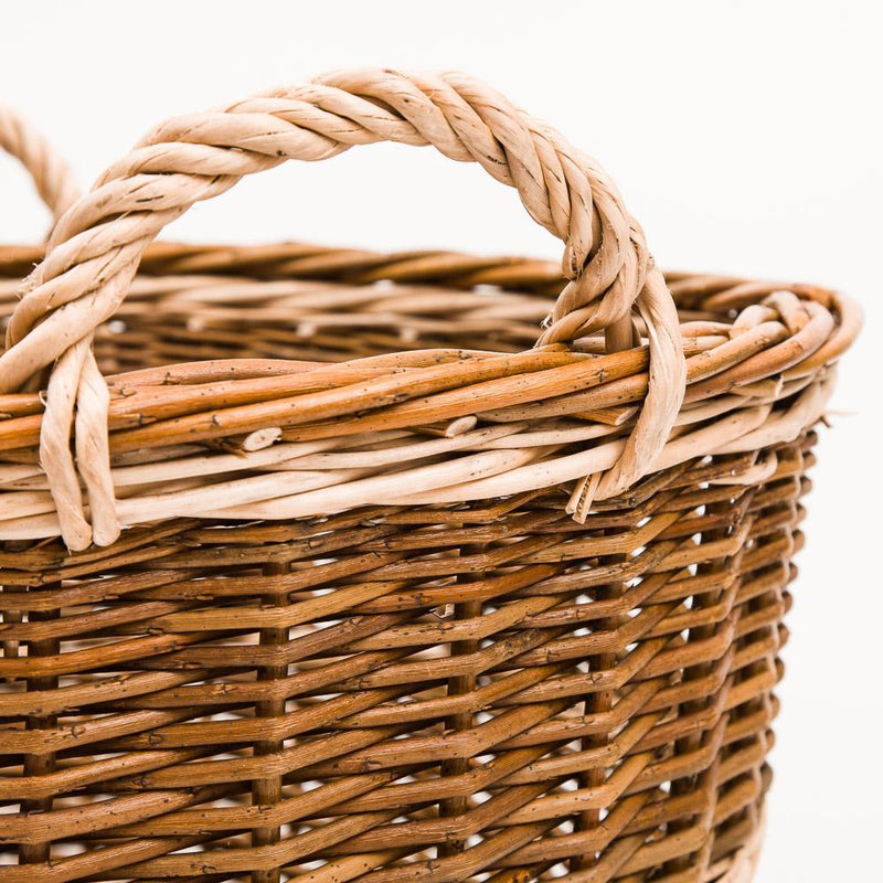 Traditional Green Willow Log Basket - Handmade Willow Basket