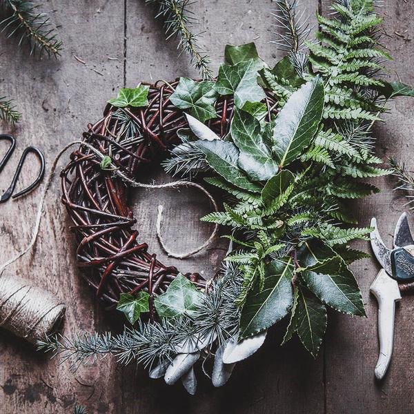 Festive Asymmetrical Greenery Wreath On Willow Base