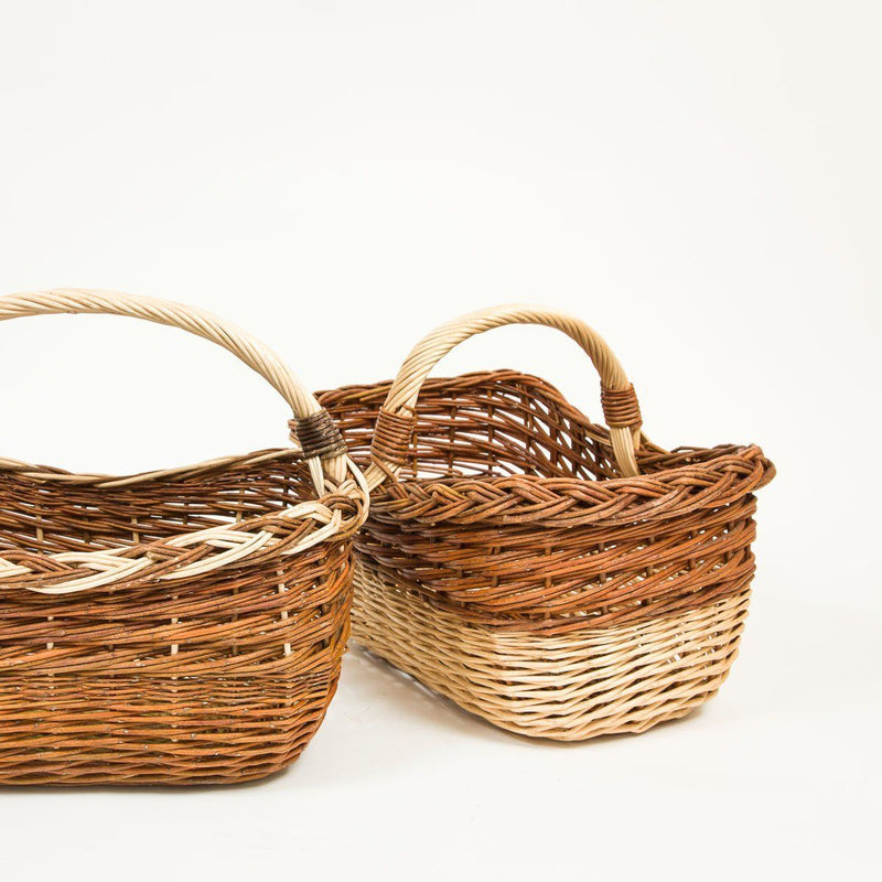 Short Handled Copper Willow Stripe Shopper - Handmade Willow Basket