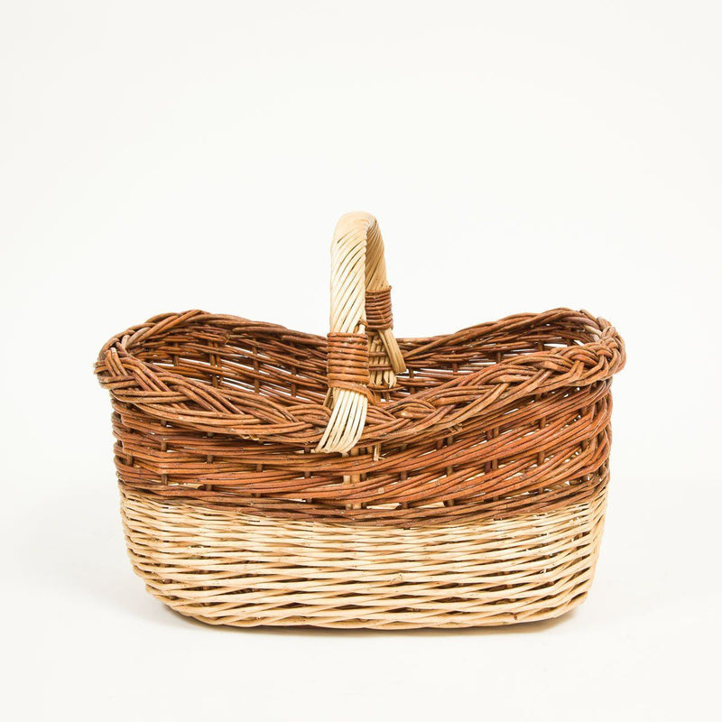 Short Handled Copper Willow Stripe Shopper - Handmade Willow Basket